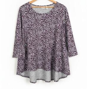 LOGO Lori Goldstein‎ Womens L Eclectic Artsy Y2K Animal Print Swing Tunic Top
